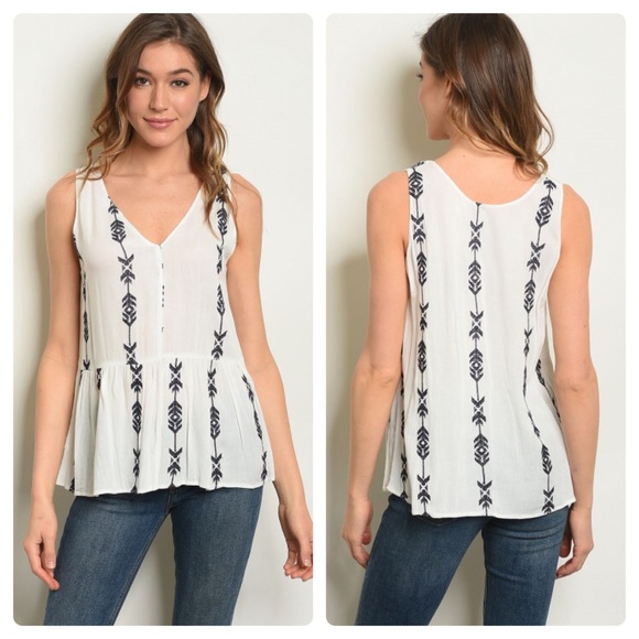 Sleeveless Embroidered V-Neck Top - Picture 1 of 7